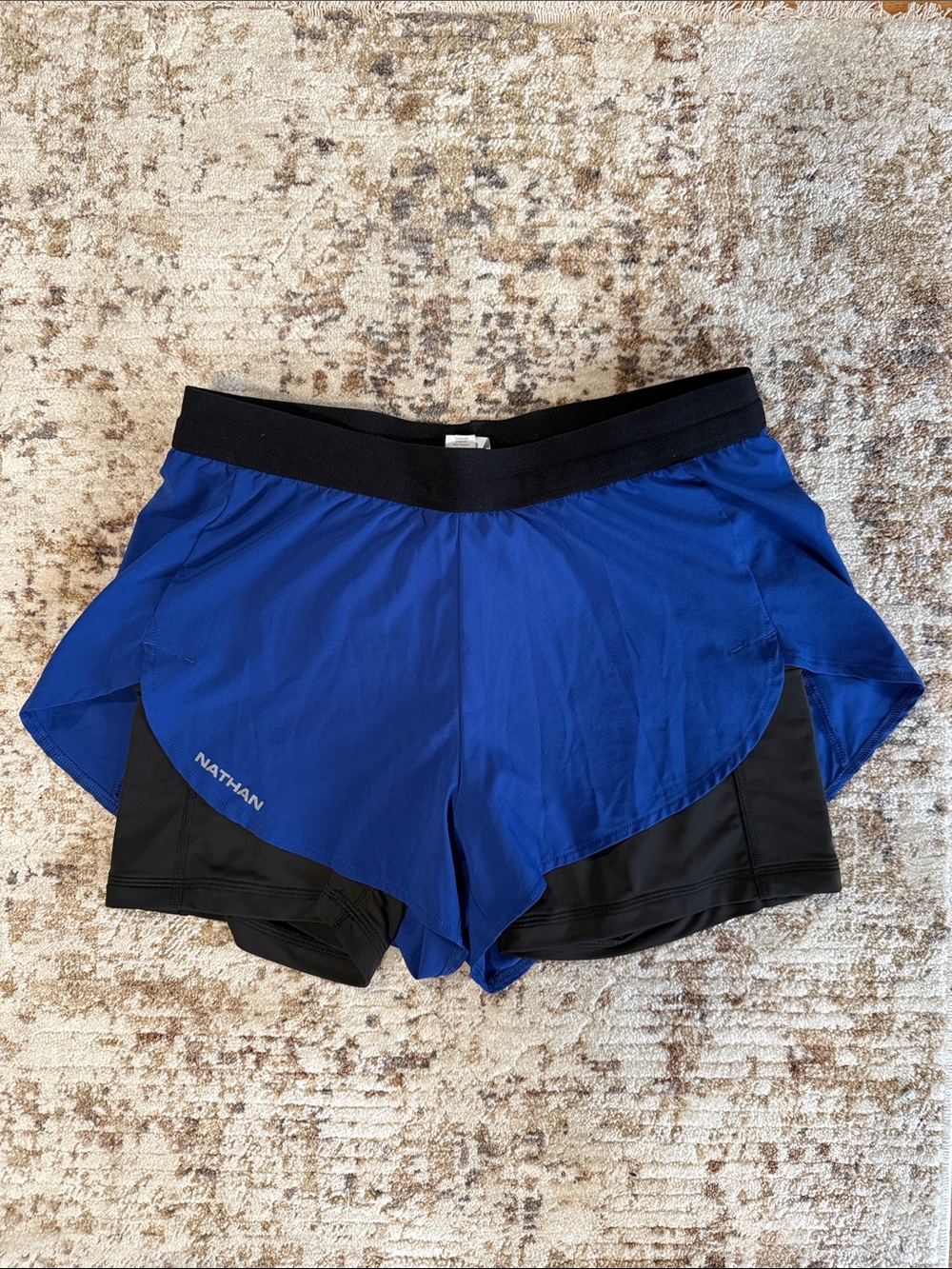 Natan Men’s Royal Blue and Black Dual-Layer Running Shorts